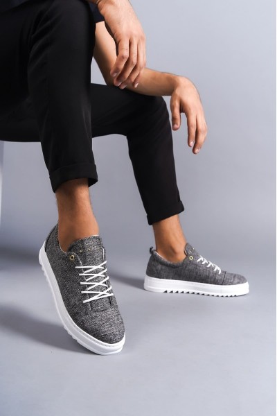 SLW152 Cool Bağcıklı Keten Erkek Günlük Spor Klasik Ayakkabı KBT - Gri