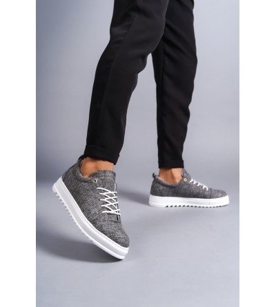 SLW152 Cool Bağcıklı Keten Erkek Günlük Spor Klasik Ayakkabı KBT - Gri
