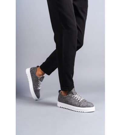 SLW152 Cool Bağcıklı Keten Erkek Günlük Spor Klasik Ayakkabı KBT - Gri