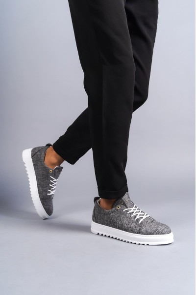 SLW152 Cool Bağcıklı Keten Erkek Günlük Spor Klasik Ayakkabı KBT - Gri