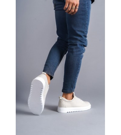 SLW152 Cool Bağcıklı Keten Erkek Günlük Spor Klasik Ayakkabı KBT - Beyaz