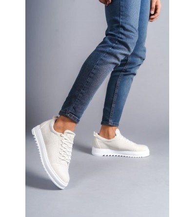 SLW152 Cool Bağcıklı Keten Erkek Günlük Spor Klasik Ayakkabı KBT - Beyaz