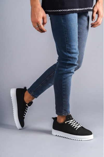 SLW152 Cool Bağcıklı Keten Erkek Günlük Spor Klasik Ayakkabı KBT - Siyah