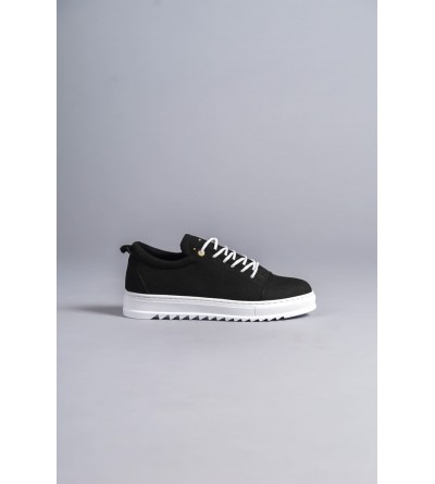 SLW152 Cool Bağcıklı Keten Erkek Günlük Spor Klasik Ayakkabı KBT - Siyah