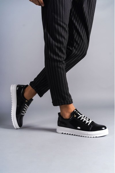 SLW152 Cool Bağcıklı Rugan Erkek Günlük Spor Klasik Ayakkabı RBT - Siyah