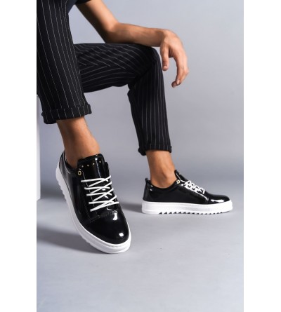 SLW152 Cool Bağcıklı Rugan Erkek Günlük Spor Klasik Ayakkabı RBT - Siyah