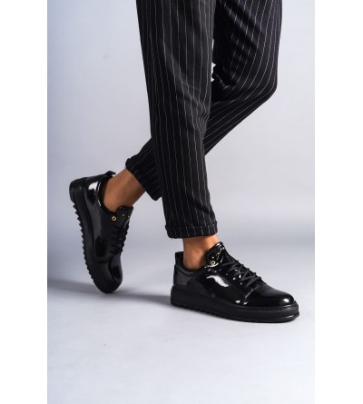 SLW152 Cool Bağcıklı Rugan Erkek Günlük Spor Klasik Ayakkabı RST - Siyah