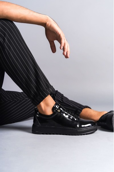 SLW152 Cool Bağcıklı Rugan Erkek Günlük Spor Klasik Ayakkabı RST - Siyah