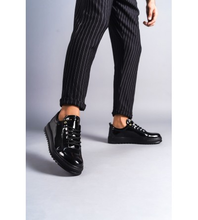 SLW152 Cool Bağcıklı Rugan Erkek Günlük Spor Klasik Ayakkabı RST - Siyah