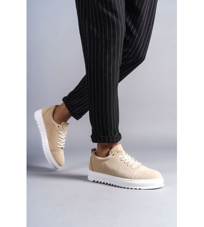 SLW152 Cool Bağcıklı Süet Erkek Günlük Spor Klasik Ayakkabı SBT - Krem