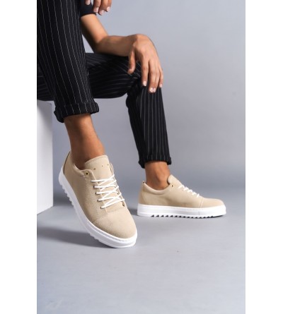 SLW152 Cool Bağcıklı Süet Erkek Günlük Spor Klasik Ayakkabı SBT - Krem