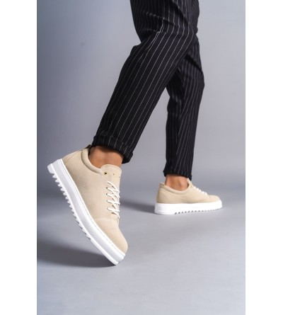 SLW152 Cool Bağcıklı Süet Erkek Günlük Spor Klasik Ayakkabı SBT - Krem