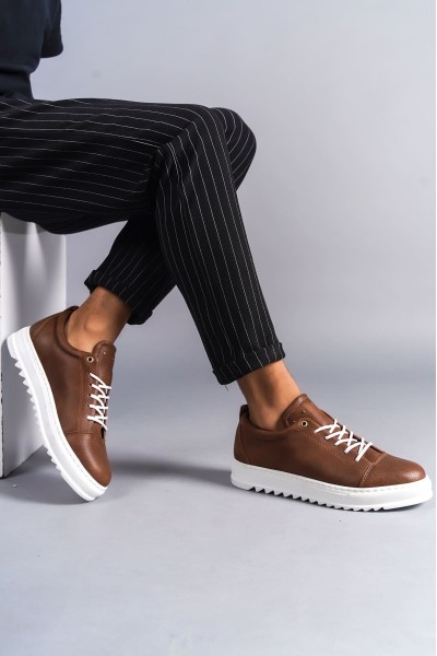 SLW152 Cool Bağcıklı Cilt Erkek Günlük Spor Klasik Ayakkabı CBT -  Taba