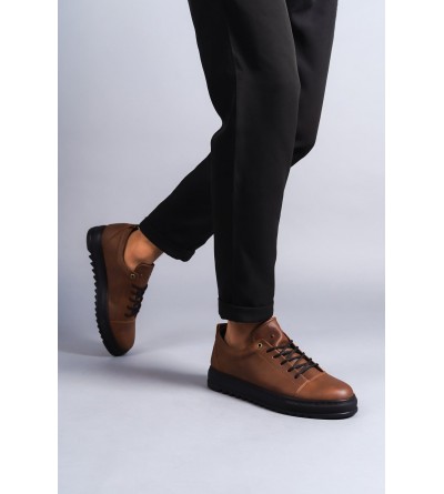 SLW152 Cool Bağcıklı Cilt Erkek Günlük Spor Klasik Ayakkabı CST - Taba