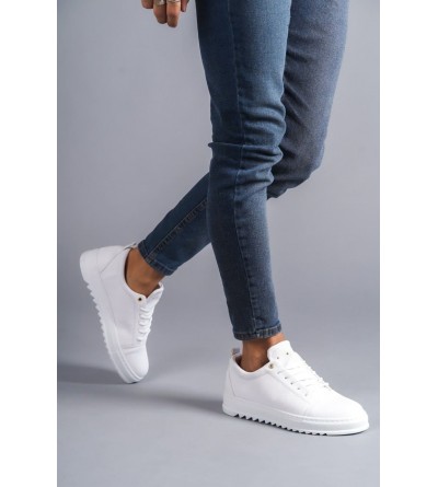 SLW152 Cool Bağcıklı Cilt Erkek Günlük Spor Klasik Ayakkabı CBT - Beyaz