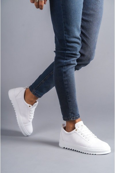 SLW152 Cool Bağcıklı Cilt Erkek Günlük Spor Klasik Ayakkabı CBT - Beyaz