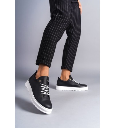 SLW152 Cool Bağcıklı Cilt Erkek Günlük Spor Klasik Ayakkabı CBT - Siyah