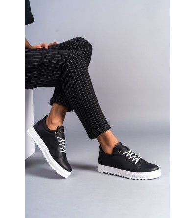 SLW152 Cool Bağcıklı Cilt Erkek Günlük Spor Klasik Ayakkabı CBT - Siyah