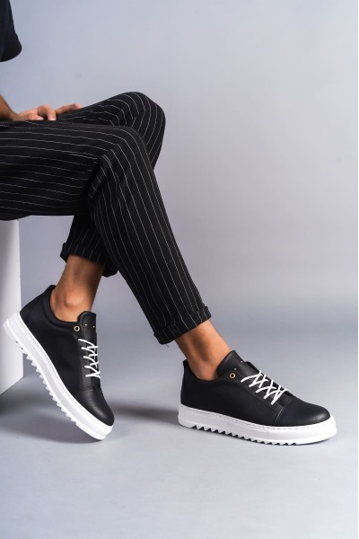 SLW152 Cool Bağcıklı Cilt Erkek Günlük Spor Klasik Ayakkabı CBT - Siyah