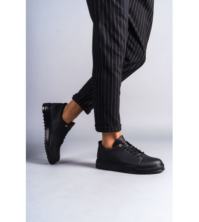 SLW152 Cool Bağcıklı Cilt Erkek Günlük Spor Klasik Ayakkabı CST - Siyah