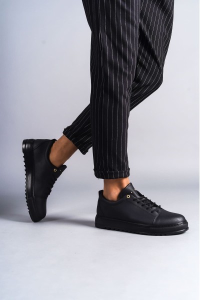 SLW152 Cool Bağcıklı Cilt Erkek Günlük Spor Klasik Ayakkabı CST - Siyah