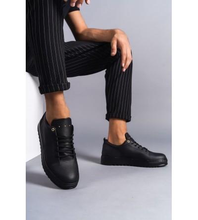 SLW152 Cool Bağcıklı Cilt Erkek Günlük Spor Klasik Ayakkabı CST - Siyah