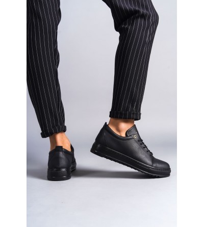 SLW152 Cool Bağcıklı Cilt Erkek Günlük Spor Klasik Ayakkabı CST - Siyah