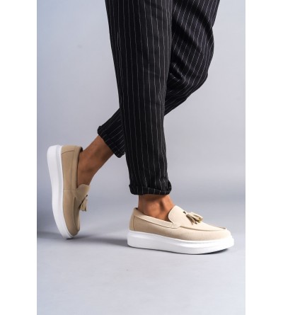 SLW154 Blaze Bağcıksız Püsküllü Süet Erkek Günlük Spor Klasik Ayakkabı SBT - Krem