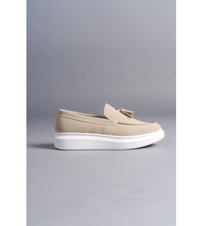 SLW154 Blaze Bağcıksız Püsküllü Süet Erkek Günlük Spor Klasik Ayakkabı SBT - Krem