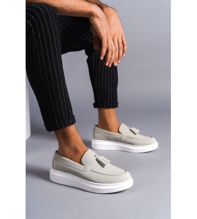 SLW154 Blaze Bağcıksız Püsküllü Süet Erkek Günlük Spor Klasik Ayakkabı SBT - Gri