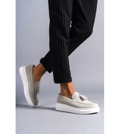 SLW154 Blaze Bağcıksız Püsküllü Süet Erkek Günlük Spor Klasik Ayakkabı SBT - Gri