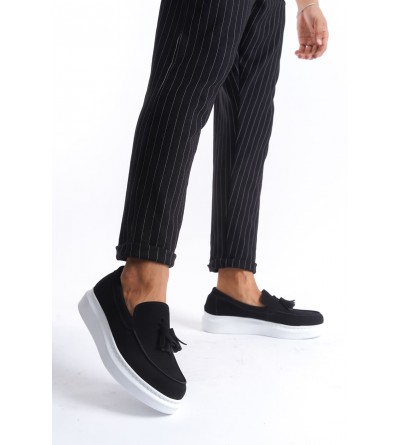 SLW154 Blaze Bağcıksız Püsküllü Süet Erkek Günlük Spor Klasik Ayakkabı SBT - Siyah