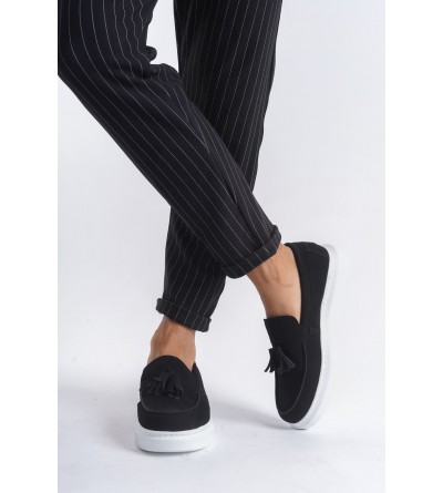 SLW154 Blaze Bağcıksız Püsküllü Süet Erkek Günlük Spor Klasik Ayakkabı SBT - Siyah