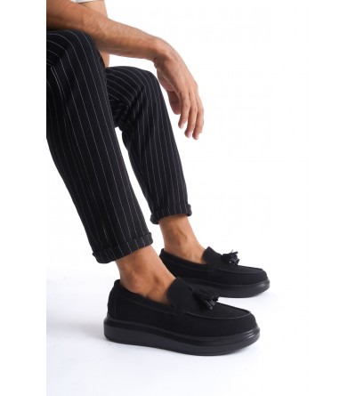 SLW154 Blaze Bağcıksız Püsküllü Süet Erkek Günlük Spor Klasik Ayakkabı SST - Siyah