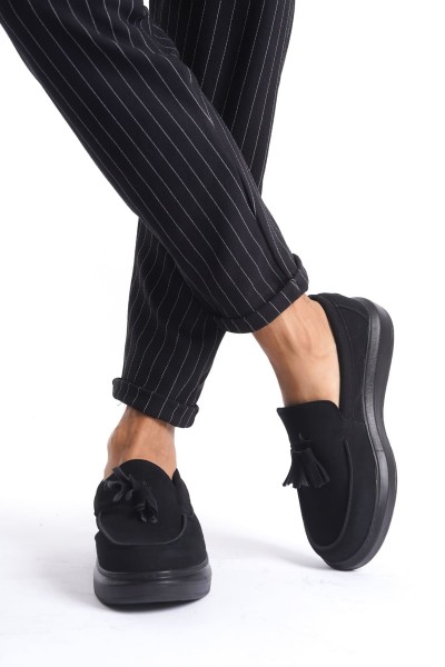 SLW154 Blaze Bağcıksız Püsküllü Süet Erkek Günlük Spor Klasik Ayakkabı SST - Siyah