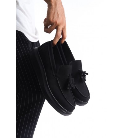 SLW154 Blaze Bağcıksız Püsküllü Süet Erkek Günlük Spor Klasik Ayakkabı SST - Siyah