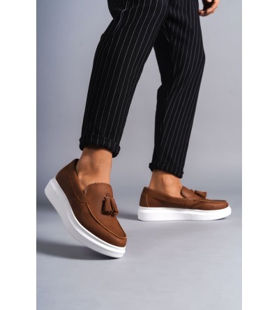 SLW154 Blaze Bağcıksız Püsküllü Cilt Erkek Günlük Spor Klasik Ayakkabı CBT - Taba