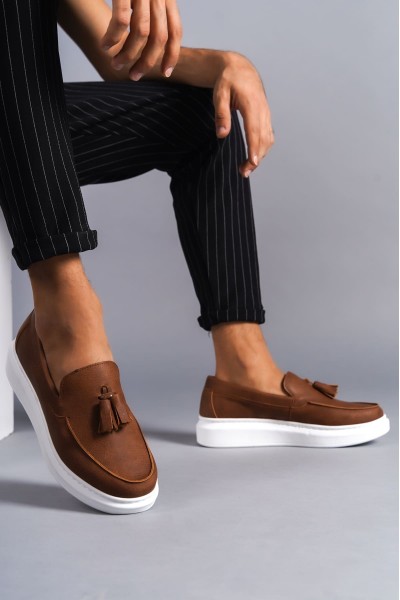 SLW154 Blaze Bağcıksız Püsküllü Cilt Erkek Günlük Spor Klasik Ayakkabı CBT - Taba