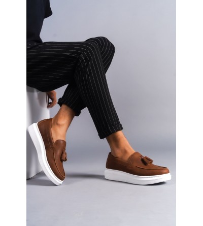 SLW154 Blaze Bağcıksız Püsküllü Cilt Erkek Günlük Spor Klasik Ayakkabı CBT - Taba