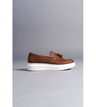 SLW154 Blaze Bağcıksız Püsküllü Cilt Erkek Günlük Spor Klasik Ayakkabı CBT - Taba