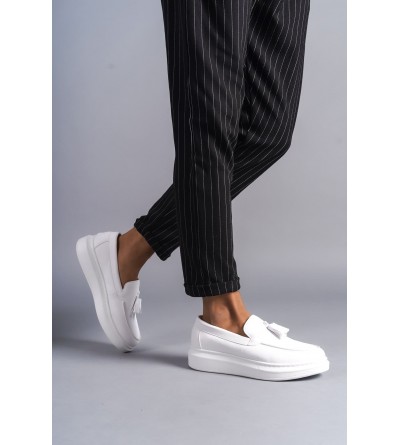 SLW154 Blaze Bağcıksız Püsküllü Cilt Erkek Günlük Spor Klasik Ayakkabı CBT - Beyaz