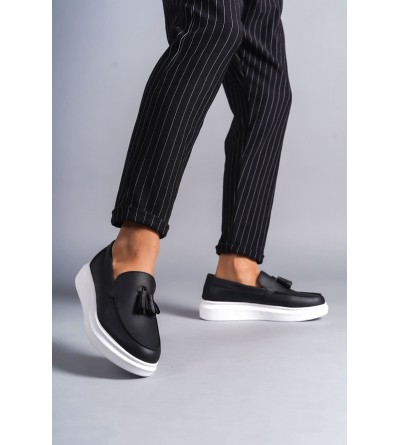 SLW154 Blaze Bağcıksız Püsküllü Cilt Erkek Günlük Spor Klasik Ayakkabı CBT - Siyah