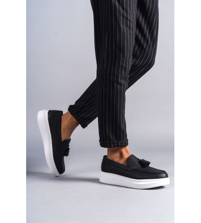 SLW154 Blaze Bağcıksız Püsküllü Cilt Erkek Günlük Spor Klasik Ayakkabı CBT - Siyah