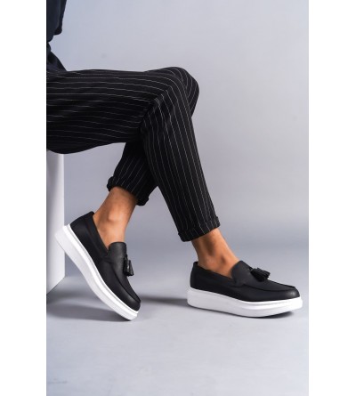 SLW154 Blaze Bağcıksız Püsküllü Cilt Erkek Günlük Spor Klasik Ayakkabı CBT - Siyah