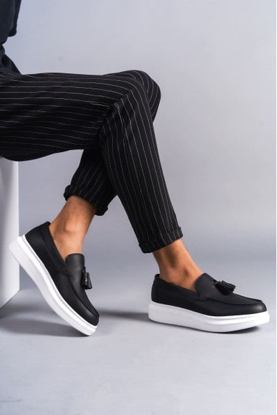 SLW154 Blaze Bağcıksız Püsküllü Cilt Erkek Günlük Spor Klasik Ayakkabı CBT - Siyah