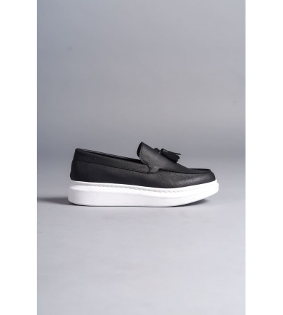 SLW154 Blaze Bağcıksız Püsküllü Cilt Erkek Günlük Spor Klasik Ayakkabı CBT - Siyah