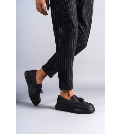 SLW154 Blaze Bağcıksız Püsküllü Cilt Erkek Günlük Spor Klasik Ayakkabı CST - Siyah