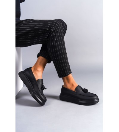 SLW154 Blaze Bağcıksız Püsküllü Cilt Erkek Günlük Spor Klasik Ayakkabı CST - Siyah