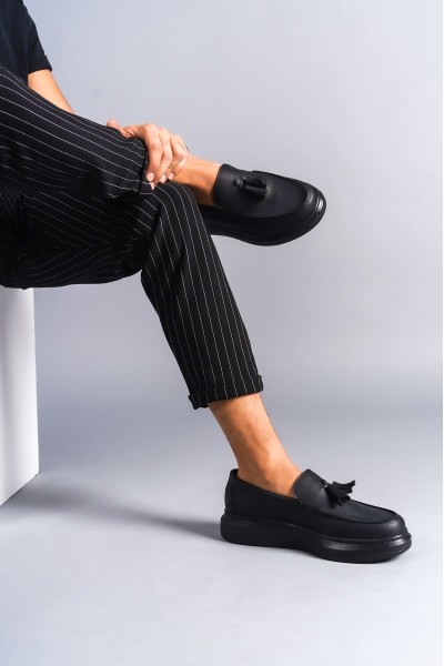 SLW154 Blaze Bağcıksız Püsküllü Cilt Erkek Günlük Spor Klasik Ayakkabı CST - Siyah