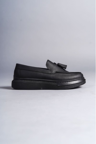 SLW154 Blaze Bağcıksız Püsküllü Cilt Erkek Günlük Spor Klasik Ayakkabı CST - Siyah